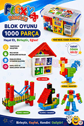 Flexy Tangles Blok Oyunu 1000 Parça - Oyuncak Lego Seti - Birbirine Geçmeli STEM Lego Seti - Eğitici