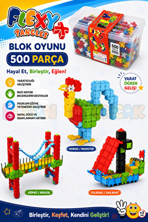 Flexy Tangles Blok Oyunu 500 Parça - Oyuncak Lego Seti - Birbirine Geçmeli STEM Lego Seti - Eğitici