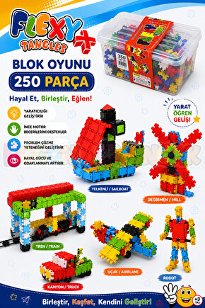 Flexy Tangles Blok Oyunu 250 Parça - Oyuncak Lego Seti - Birbirine Geçmeli STEM Lego Seti - Eğitici
