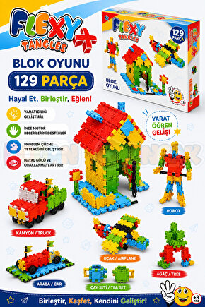 Flexy Tangles Blok Oyunu 129 Parça - Oyuncak Lego Seti - Birbirine Geçmeli STEM Lego Seti - Eğitici