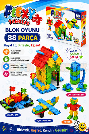 Flexy Tangles Blok Oyunu 88 Parça - Oyuncak Lego Seti - Birbirine Geçmeli STEM Lego Seti - Eğitici O