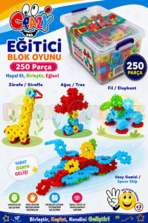 Crazy Eğitici Blok Oyunu 250 Parça - Oyuncak Lego Seti - Birbirine Geçmeli STEM Lego Seti - Eğitici