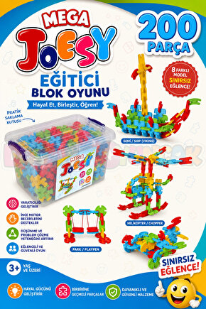 Mega Joesy Eğitici Blok Oyunu 200 Parça - Oyuncak Lego Seti - Birbirine Geçmeli STEM Lego Seti - Eği