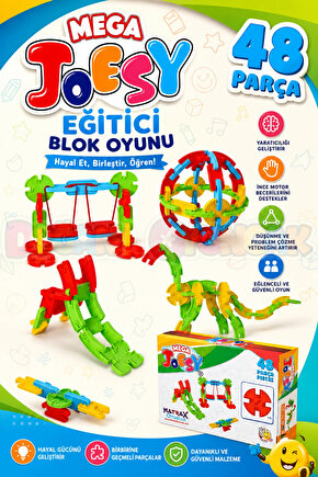 Mega Joesy Eğitici Blok Oyunu 48 Parça - Oyuncak Lego Seti - Birbirine Geçmeli STEM Lego Seti - Eğit