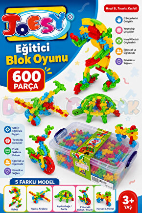 Joesy Eğitici Blok Oyunu 600 Parça - Oyuncak Lego Seti - Birbirine Geçmeli STEM Lego Seti - Eğitici