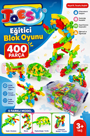 Joesy Eğitici Blok Oyunu 400 Parça - Oyuncak Lego Seti - Birbirine Geçmeli STEM Lego Seti - Eğitici