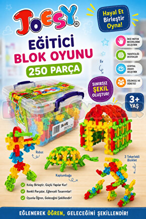 Joesy Eğitici Blok Oyunu 250 Parça - Oyuncak Lego Seti - Birbirine Geçmeli STEM Lego Seti - Eğitici
