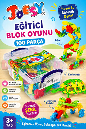 Joesy Eğitici Blok Oyunu 100 Parça - Oyuncak Lego Seti - Birbirine Geçmeli STEM Lego Seti - Eğitici