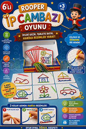 6lı Rooper İp Cambazı Oyunu - Oyuncak İp Geçirme - Resim Oyunu Rooper Oyunu - Anaokulu Oyuncak