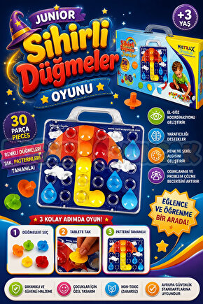 Junior Sihirli Düğmeler Oyunu - Oyuncak Sihir Düğmeler - Renkleri Yerine Yerleştirme Oyunu Resim Oyu