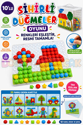 10lu Sihirli Düğmeler Oyunu - Oyuncak Sihir Düğmeler - Renkleri Yerine Yerleştirme Oyunu Resim Oyun