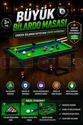 Büyük Bilardo Masası - Bilardo Maçı - Bilardo Oyuncak - 8 Ball Oyunu - Büyük Bilardo Seti - Bilardo