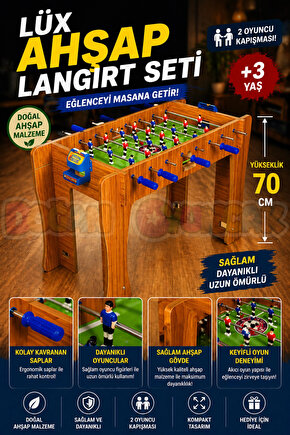 Lüx Ahşap Langırt Seti - Ahşap Oyuncak - Futbol Oyuncakları - Top Oyuncak Langırt Setleri - Langırt