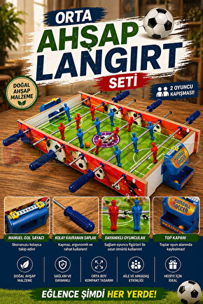 Orta Ahşap Langırt Seti - Ahşap Oyuncak - Futbol Oyuncakları - Top Oyuncak Langırt Setleri - Langırt