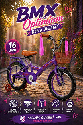 BMX Legano Optimum Series Retro 16 Jant Çocuk Bisikleti Mor - Legano 16 Jant Bisiklet Retro BMX Bisi