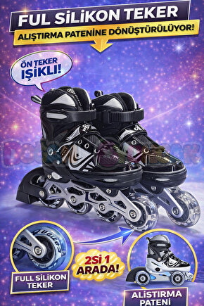 Premium Slikon Tekerli Paten - Işıklı Silikon Tekerli Paten Alıştırma Pateni - Silikon Tekerlekli