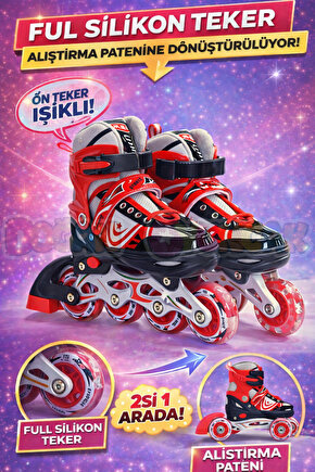 Premium Slikon Tekerli Paten - Işıklı Silikon Tekerli Paten Alıştırma Pateni - Silikon Tekerlekli