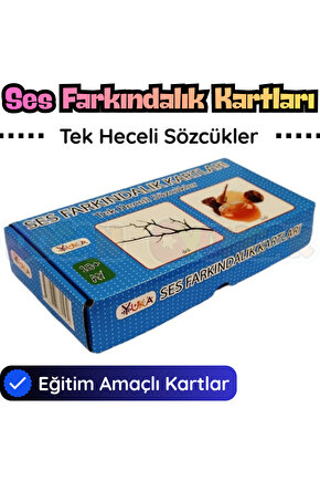 Orijinal Ses Farkındalık Kartları - Tek Heceli Sözcükler - Ses Kartları Konuşma Etkinliği Kar