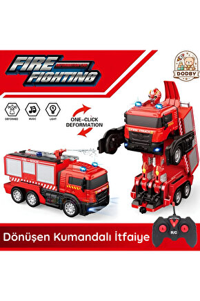 Uzaktan Kumandalı Dönüşebilen İtfaiye Arabası - Su Atan İtfaiye Aracı Işıkllı Robota Dönüşen İtfaiye