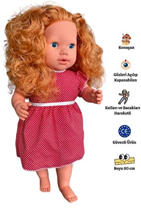 Büyük Boy Türkçe Konuşan Açık Kahverengi Uzun Saçlı Et Bebek Oyuncak 60 cm