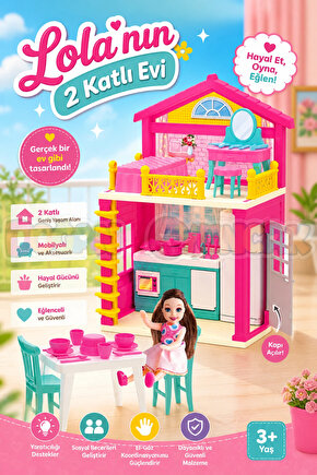 Lolanın 2 Katlı Evi - Ev Oyuncak - Lolanın 2 Katlı Ev Seti - Barbie Ev Seti