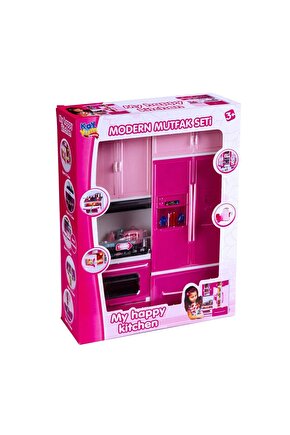 My Happy Kitchen İkili Mutfak Seti - Modern Mutfak Seti - Işıklı Sesli Mutfak Oyuncak - Buzdolabı, F
