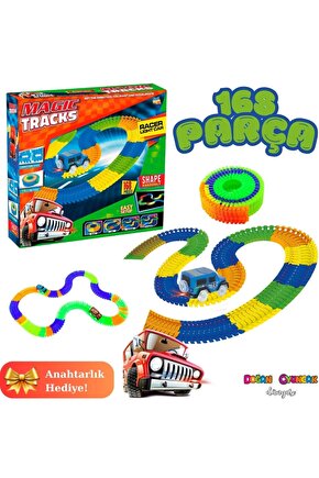 Magic Trucks 168 Parça Raylı Pist - Raylı Araç Oyuncak - Tren Oyuncak  - Renkli Araç Yolu - Pist Set