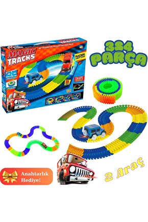 Magic Trucks 384 Parça Raylı Pist - Raylı Araç Oyuncak - Tren Oyuncak  - Renkli Araç Yolu - Pist Set