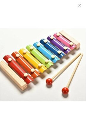 Eğitici Ahşap Ksilofon 8 Nota 8 Ton 8 Tuşlu Sesli Selefon Oyuncak 25x13 cm