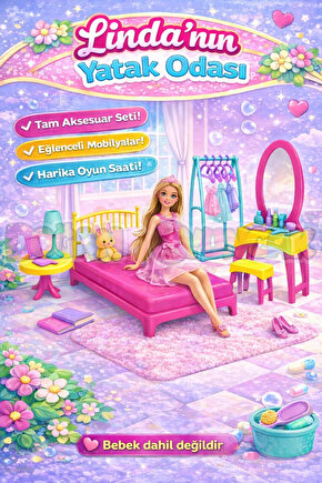 Lindanın Yatak Odası - Yatak Odası Oyuncak - Yatak Odası Seti - Barbie Yatak Odası