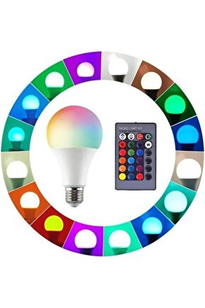 Kumandalı, 20 Farklı Işık Renkli, Çakar Mod Özellikli Akıllı Led Ampul, Çok Kaliteli RGB E-27 Ampul