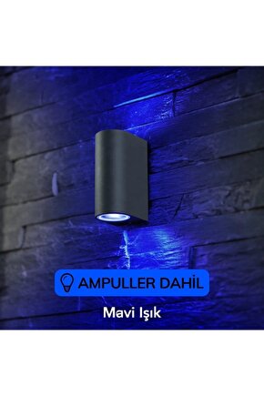 Dekoratif Çift Yönlü Antrasit Aplik - Mavi Işık - Ampuller Dahil