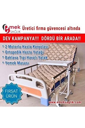 Emek 2 Motorlu Hasta Karyolası-Havalı Yatağı-Yemek Masaslı 4 Lü Emek Hasta Yatakları