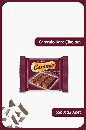 CARAMİO Karamel Dolgulu Sütlü Kare Çikolata - 55 gram - 12 Adet