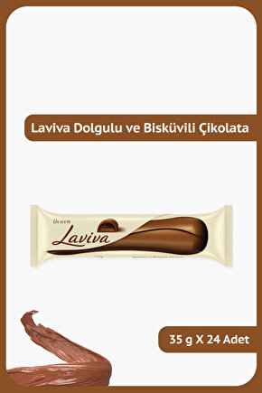 LAVİVA Sütlü ve Bitter Çikolata Dolgulu ve Kakaolu Bisküvili Bar - 35 gram - 24 Adet