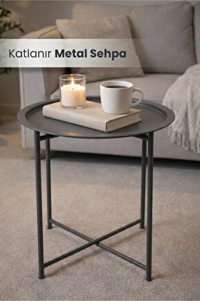Katlanır Tepsili Metal Sehpa Çok Amaçlı Çıkarılabilir Tepsili Sehpa