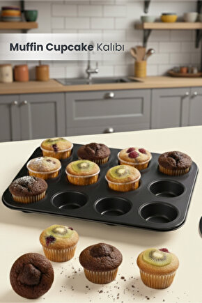 12li Muffin Cupcake Pişirme Kalıbı Yapışmaz Çok Amaçlı Fırın Kalıbı