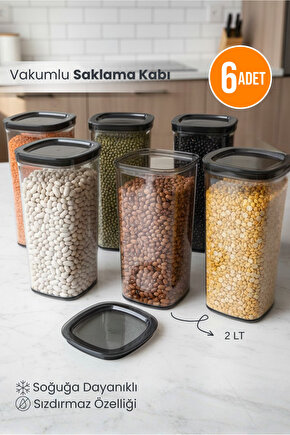6lı Clario Sızdırmaz Saklama Kabı Vakumlu Erzak Kabı 2L