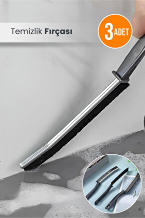 3Lü Ince Detaylı Temizlik Fırçası | Dar Köşe Kıl Saplı Fırçası Banyo Mutfak 23 Cm