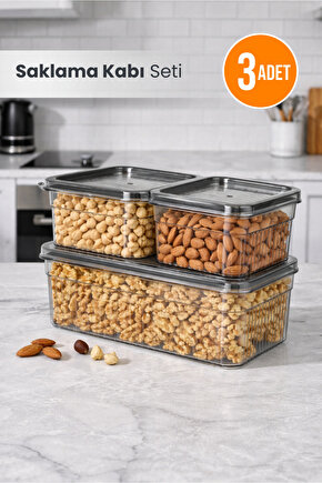 3lü Saklama Kabı Seti - Buzdolabı Düzenleyici& Piknik Taşıma Kabı Seti (1,80lt x1 - 0,85lt x2)
