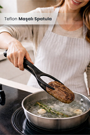 Yanmaz Yapışmaz 220 Derece Dayanıklı Teflon Maşalı Spatula - Spatula Servis Kepçesi