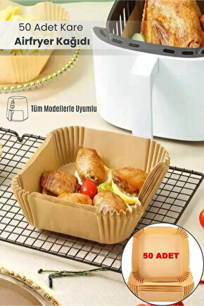 50 - Adet Airfryer Pişirme Kağıdı Kare Model
