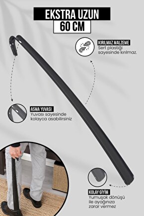 60 Cm Antrasit Siyah Ayakkabı Çekeceği | Sert Plastik Asılabilir Çekecek Yumuşak Kerata Uzun