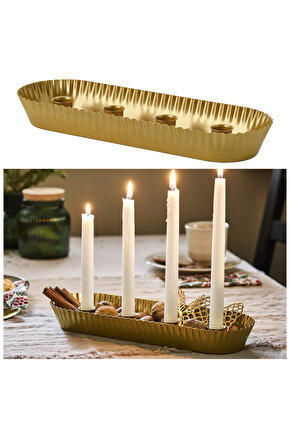 Vinterfint 34 cm Gold Altın Çelik Dekoratif Şamdan Mumluk