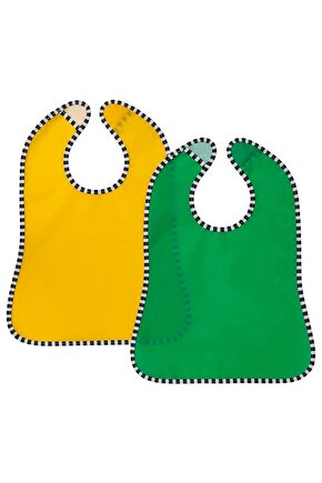 2 Adet Cırtlı Mama Önlüğü 28,5x38,5 cm İkea 2li Set Çocuk Yemek Önlüğü Sarı-Yeşil Önlük