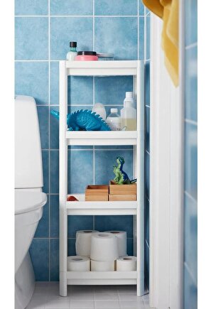 4 Katlı Plastik Raf Yükseklik 100 Cm Banyo Rafı Düzenleyici Beyaz Renk