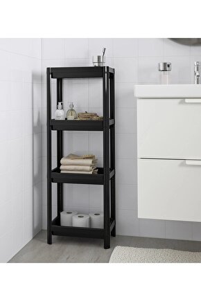 4 Katlı Plastik Raf Yükseklik 100 Cm Banyo Rafı Düzenleyici Siyah Renk