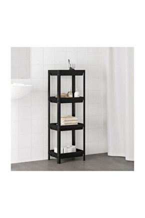 4 Katlı Siyah Bölmeli Banyo Raf Düzenleyici