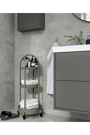 QUİCK 3 Katlı Tekerlekli Servis Arabası 36x36x86 Cm İkea Kulplu Servis Banyo Rafı Plastik Raf