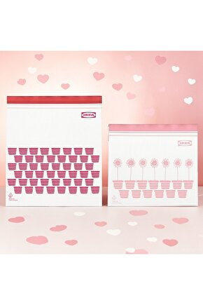 ISTAD Kilitlenebilir ve Yıkanabilir Buzdolabı Poşeti, Kırmızı-Pembe, 2,5 Lt Ve 1,2 Lt, 50 Adet